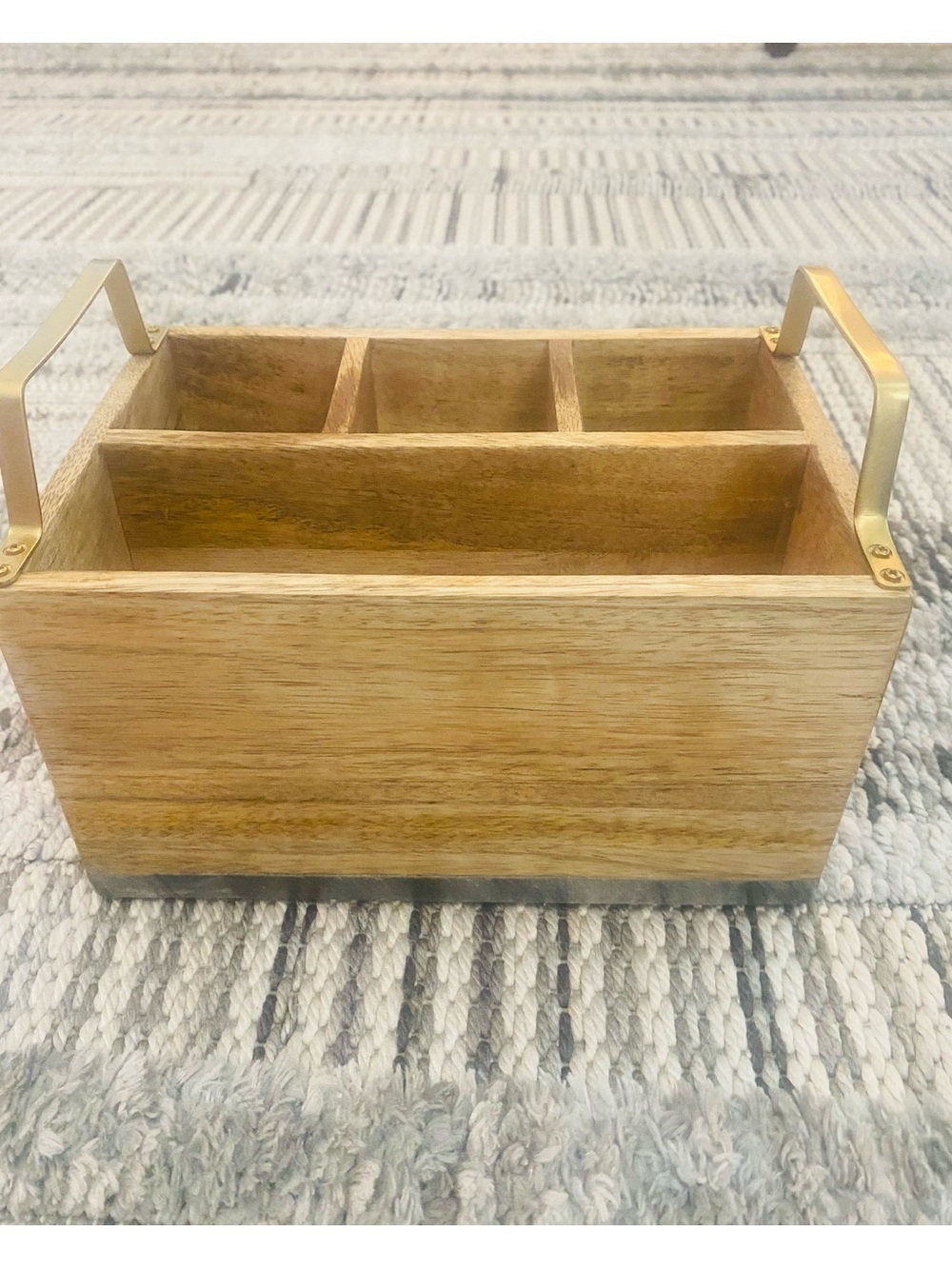 Wooden Granite Base Countertop Utensil Caddy Organizer w/ Gold Handles NEW